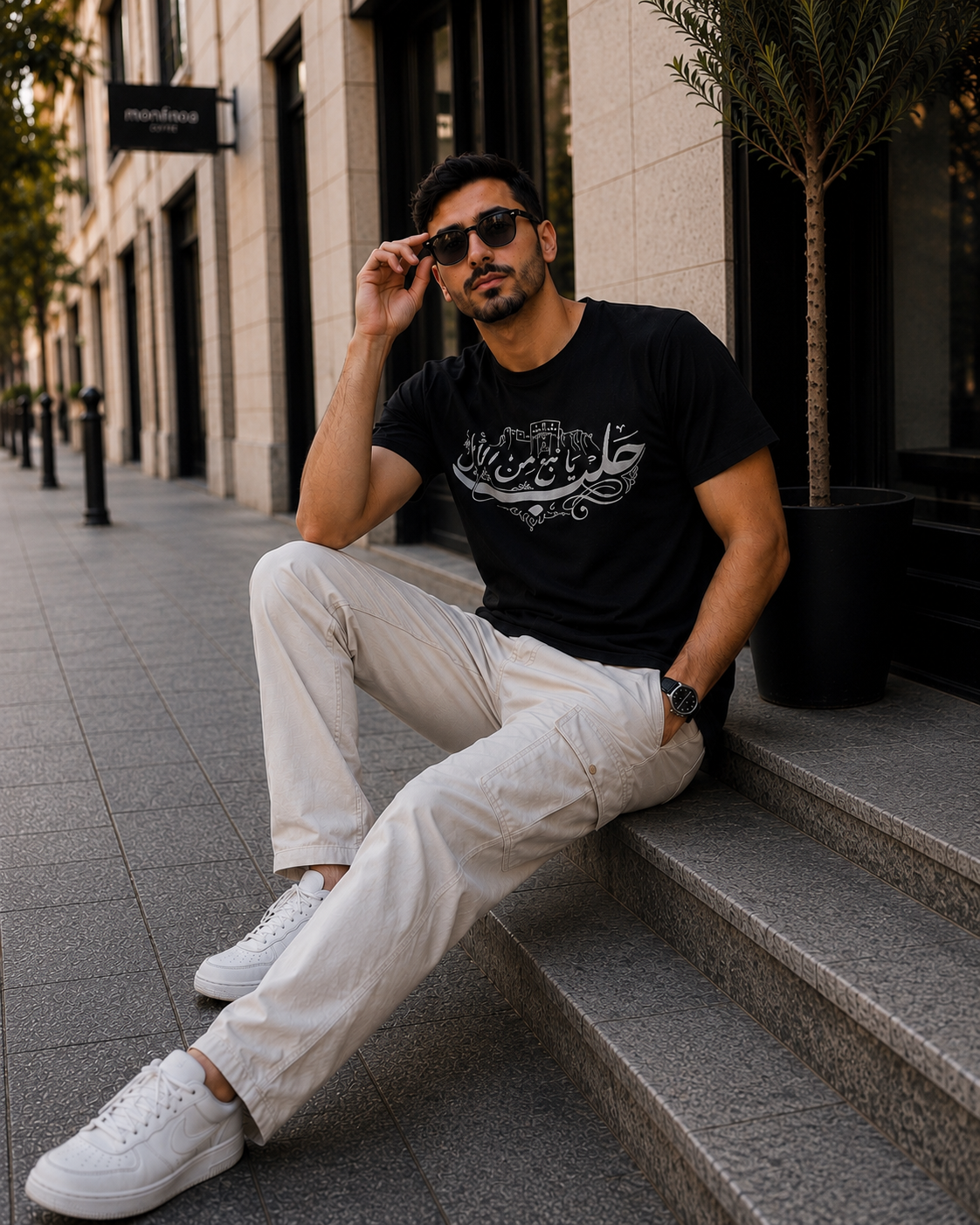 Black T-shirt with Arabic calligraphy print